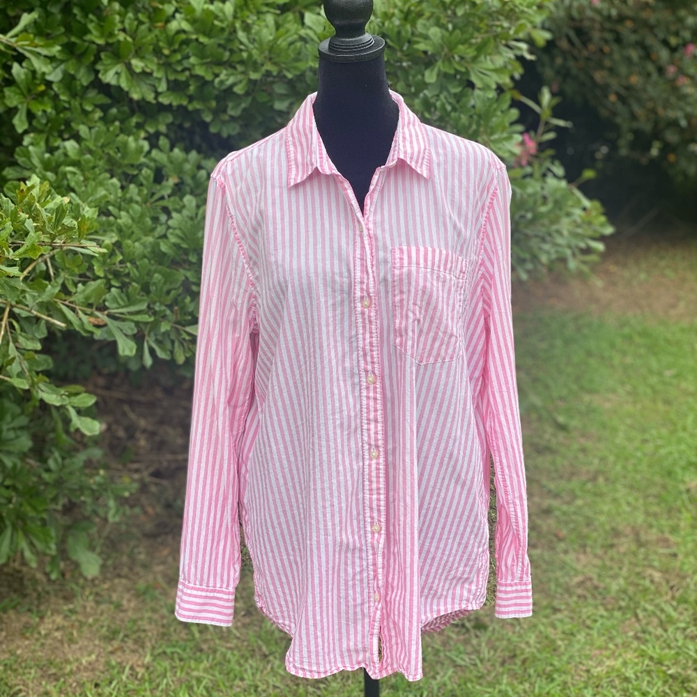 GAP Women oversize stripe boyfriend long sleeve pink/white
